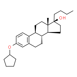 ChemSpider 2D Image | 19,21-Dinorchola-1,3,5(10)-trien-17-ol, 3-(cyclopentyloxy)-, (17alpha)- | C27H40O2