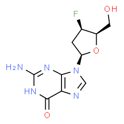 ChemSpider 2D Image | 2-Amino-9-(2,3-dideoxy-3-fluoro-beta-D-threo-pentofuranosyl)-1,9-dihydro-6H-purin-6-one | C10H12FN5O3