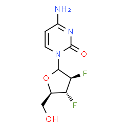 ChemSpider 2D Image | 4-Amino-1-(2,3-dideoxy-2,3-difluoro-D-arabinofuranosyl)-2(1H)-pyrimidinone | C9H11F2N3O3