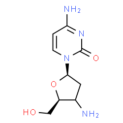 ChemSpider 2D Image | 4-Amino-1-[(3xi)-3-amino-2,3-dideoxy-beta-D-glycero-pentofuranosyl]-2(1H)-pyrimidinone | C9H14N4O3