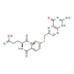 ChemSpider 2D Image | L-Glutamic acid, N-(4-(((2-amino-1,4-dihydro-4-oxo-6-pteridinyl)methyl)thio)benzoyl)- | C19H18N6O6S