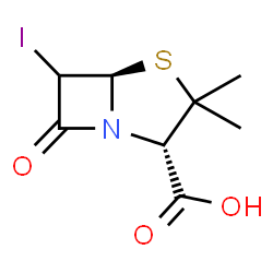 ChemSpider 2D Image | (2S,5R)-6-Iodo-3,3-dimethyl-7-oxo-4-thia-1-azabicyclo[3.2.0]heptane-2-carboxylic acid | C8H10INO3S