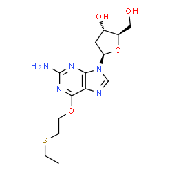 ChemSpider 2D Image | 9H-Purin-2-amine, 9-(2-deoxy-beta-D-erythro-pentofuranosyl)-6-(2-(ethylthio)ethoxy)- | C14H21N5O4S