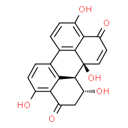 ChemSpider 2D Image | (1R,12aS,12bR)-1,4,9,12a-Tetrahydroxy-1,2,12a,12b-tetrahydro-3,10-perylenedione | C20H14O6
