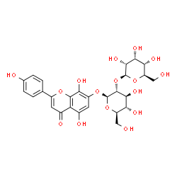 ChemSpider 2D Image | 5,8-Dihydroxy-2-(4-hydroxyphenyl)-4-oxo-4H-chromen-7-yl 2-O-beta-D-allopyranosyl-beta-D-glucopyranoside | C27H30O16