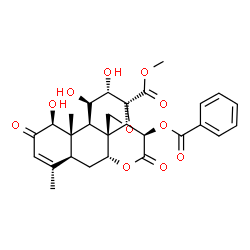 ChemSpider 2D Image | Methyl (1beta,11beta,12alpha,15beta)-15-(benzoyloxy)-1,11,12-trihydroxy-2,16-dioxo-13,20-epoxypicras-3-en-21-oate | C28H30O11