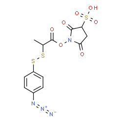 ChemSpider 2D Image | 1-({2-[(4-Azidophenyl)disulfanyl]propanoyl}oxy)-2,5-dioxo-3-pyrrolidinesulfonic acid | C13H12N4O7S3