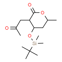 ChemSpider 2D Image | 4-{[Dimethyl(2-methyl-2-propanyl)silyl]oxy}-6-methyl-3-(2-oxopropyl)tetrahydro-2H-pyran-2-one | C15H28O4Si