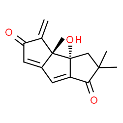 ChemSpider 2D Image | (3aS,3bR)-3a-Hydroxy-2,2,3b-trimethyl-4-methylene-3,3a,3b,4-tetrahydro-1H-cyclopenta[a]pentalene-1,5(2H)-dione | C15H16O3