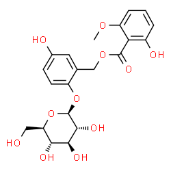 ChemSpider 2D Image | 2-(beta-D-Glucopyranosyloxy)-5-hydroxybenzyl 2-hydroxy-6-methoxybenzoate | C21H24O11