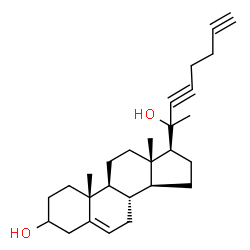 ChemSpider 2D Image | (8S,9S,10R,13S,14S,17S)-17-(2-Hydroxy-3,7-octadiyn-2-yl)-10,13-dimethyl-2,3,4,7,8,9,10,11,12,13,14,15,16,17-tetradecahydro-1H-cyclopenta[a]phenanthren-3-ol | C27H38O2
