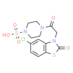 ChemSpider 2D Image | 4-[(5-Chloro-2-oxo-1,3-benzothiazol-3(2H)-yl)acetyl]-1-piperazinesulfonic acid | C13H14ClN3O5S2