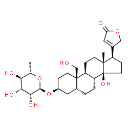 ChemSpider 2D Image | (3beta,5beta)-3-[(6-Deoxy-alpha-L-mannopyranosyl)oxy]-14,19-dihydroxycard-20(22)-enolide | C29H44O9