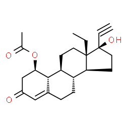 ChemSpider 2D Image | 18,19-Dinorpregn-4-en-20-yn-3-one, 1-(acetyloxy)-13-ethyl-17-hydroxy-, (1beta,17alpha)- | C23H30O4