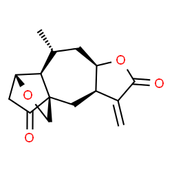 ChemSpider 2D Image | (1S,3R,7R,9R,10S,11R)-9-Methyl-4-methylene-6,12-dioxatetracyclo[9.2.2.0~1,10~.0~3,7~]pentadecane-5,14-dione | C15H18O4