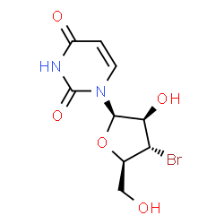 ChemSpider 2D Image | 1-(3-Bromo-3-deoxy-beta-D-arabinofuranosyl)-2,4(1H,3H)-pyrimidinedione | C9H11BrN2O5