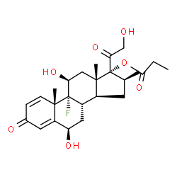 ChemSpider 2D Image | (6beta,11beta,16beta)-9-Fluoro-6,11,21-trihydroxy-16-methyl-3,20-dioxopregna-1,4-dien-17-yl propionate | C25H33FO7