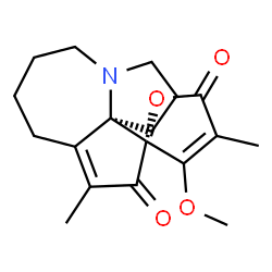 ChemSpider 2D Image | (11R,11aR)-3'-Methoxy-4',9-dimethyl-2,3,5,6,7,8-hexahydro-1H,5'H,10H-spiro[cyclopenta[b]pyrrolo[1,2-a]azepine-11,2'-furan]-5',10-dione | C18H23NO4