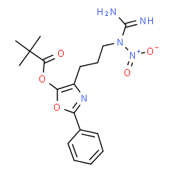 ChemSpider 2D Image | 4-[3-(N-Nitrocarbamimidamido)propyl]-2-phenyl-1,3-oxazol-5-yl pivalate | C18H23N5O5