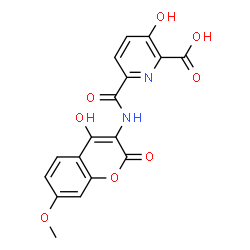 ChemSpider 2D Image | 3-Hydroxy-6-[(4-hydroxy-7-methoxy-2-oxo-2H-chromen-3-yl)carbamoyl]-2-pyridinecarboxylic acid | C17H12N2O8