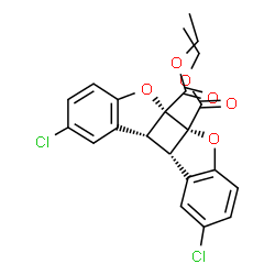 ChemSpider 2D Image | Diethyl (5aR,5bS,10bR,10cS)-2,9-dichloro-10b,10c-dihydro[1]benzofuro[3',2':3,4]cyclobuta[1,2-b][1]benzofuran-5a,5b-dicarboxylate | C22H18Cl2O6
