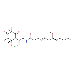 ChemSpider 2D Image | (4E,7S)-N-{(2E)-3-Chloro-2-[(2R,3S)-2-hydroxy-2,3,5,5-tetramethyl-4,6-dioxocyclohexyl]-2-propen-1-yl}-7-methoxy-4-dodecenamide | C26H42ClNO5