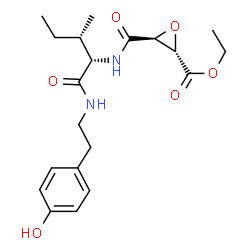 ChemSpider 2D Image | Ethyl (2S,3S)-3-{[(2S,3S)-1-{[2-(4-hydroxyphenyl)ethyl]amino}-3-methyl-1-oxo-2-pentanyl]carbamoyl}-2-oxiranecarboxylate | C20H28N2O6