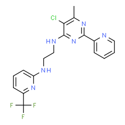 ChemSpider 2D Image | N1-[5-chloro-6-methyl-2-(2-pyridyl)pyrimidin-4-yl]-N2-[6-(trifluoromethyl)-2-pyridyl]ethane-1,2-diamine | C18H16ClF3N6