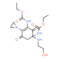 ChemSpider 2D Image | Diethyl {4-(1-aziridinyl)-1-[(2-hydroxyethyl)amino]-2,5-dioxo-3-cyclohexene-1,3-diyl}biscarbamate | C16H24N4O7