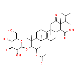 ChemSpider 2D Image | 9-Acetoxy-8-(beta-D-glucopyranosyloxy)-2,4a,7,7,10a,12a-hexamethyl-2-(3-methyl-2-butanyl)-3-oxo-1,2,3,4,4a,5,6,6a,7,8,9,10,10a,11,12,12a-hexadecahydro-1-chrysenecarboxylic acid | C38H60O11