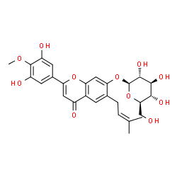 ChemSpider 2D Image | 2-(3,5-Dihydroxy-4-methoxyphenyl)-6-(3-methyl-2-buten-1-yl)-4-oxo-4H-chromen-7-yl beta-D-glucopyranoside | C27H30O11