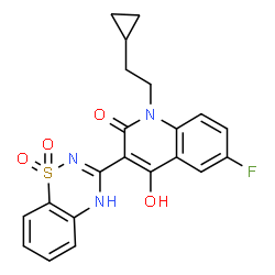 ChemSpider 2D Image | 1-(2-cyclopropylethyl)-3-(1,1-dioxo-2H-1,2,4-benzothiadiazin-3-yl)-6-fluoro-4-hydroxy-2(1H)-quinolinone | C21H18FN3O4S