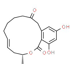 ChemSpider 2D Image | (3R,5E)-14,16-Dihydroxy-3-methyl-3,4,7,8,9,10-hexahydro-1H-2-benzoxacyclotetradecine-1,11(12H)-dione | C18H22O5