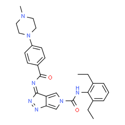 ChemSpider 2D Image | (3E)-N-(2,6-Diethylphenyl)-3-{[4-(4-methyl-1-piperazinyl)benzoyl]imino}pyrrolo[3,4-c]pyrazole-5(3H)-carboxamide | C28H31N7O2