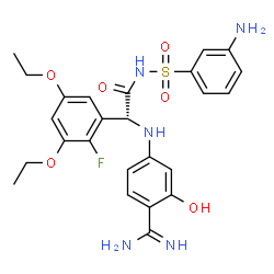 ChemSpider 2D Image | (R)-4-[2-(3-AMINO-BENZENESULFONYLAMINO)-1-(3,5-DIETHOXY-2-FLUOROPHENYL)-2-OXO-ETHYLAMINO]-2-HYDROXY-BENZAMIDINE | C25H28FN5O6S