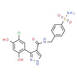 ChemSpider 2D Image | 3-(5-Chloro-2,4-dihydroxyphenyl)-N-(4-sulfamoylbenzyl)-1H-pyrazole-4-carboxamide | C17H15ClN4O5S