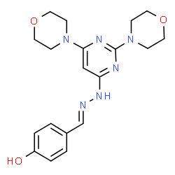ChemSpider 2D Image | 4-[(E)-{[2,6-Di(4-morpholinyl)-4-pyrimidinyl]hydrazono}methyl]phenol | C19H24N6O3
