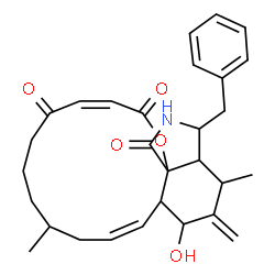ChemSpider 2D Image | 2H-Oxacyclotetradecino(2,3-d)isoindole-2,5,18-trione, 16-benzyl-6,7,8,9,10,12a,13,14,15,15a,16,17-dodecahydro-13-hydroxy-9,15-dimethyl-14-methylene- | C29H35NO5