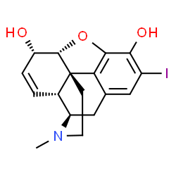 ChemSpider 2D Image | (5alpha,6alpha)-2-Iodo-17-methyl-7,8-didehydro-4,5-epoxymorphinan-3,6-diol | C17H18INO3