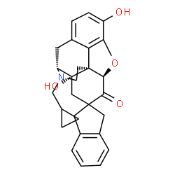 ChemSpider 2D Image | Spiro(6H-8,9c-(iminoethano)phenanthro(4,5-bcd)furan-6,2'-(2H)inden)-5(4aH)-one, 12-(cyclopropylmethyl)-1',3',7,7a,8,9-hexahydro-3,7a-dihydroxy-, (4aR,7aS,8R,9cS)- | C28H29NO4