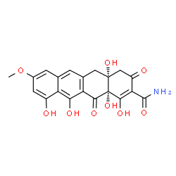 ChemSpider 2D Image | (4aR,12aR)-1,4a,10,11,12a-Pentahydroxy-8-methoxy-3,12-dioxo-3,4,4a,5,12,12a-hexahydro-2-tetracenecarboxamide | C20H17NO9
