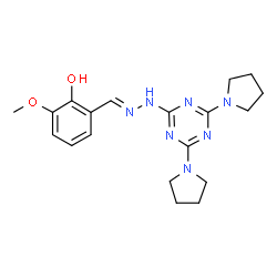 ChemSpider 2D Image | 2-[(4,6-Di-pyrrolidin-1-yl-[1,3,5]triazin-2-yl)-hydrazonomethyl]-6-methoxy-phenol | C19H25N7O2
