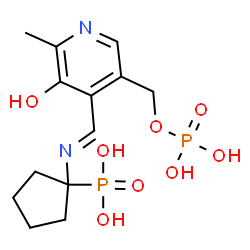ChemSpider 2D Image | 1-[((1E)-{3-HYDROXY-2-METHYL-5-[(PHOSPHONOOXY)METHYL]PYRIDIN-4-YL}METHYLENE)AMINO]CYCLOPENTYLPHOSPHONIC ACID | C13H20N2O8P2