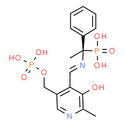 ChemSpider 2D Image | (1R)-1-[((1E)-{3-HYDROXY-2-METHYL-5-[(PHOSPHONOOXY)METHYL]PYRIDIN-4-YL}METHYLENE)AMINO]-1-PHENYLETHYLPHOSPHONIC ACID | C16H20N2O8P2