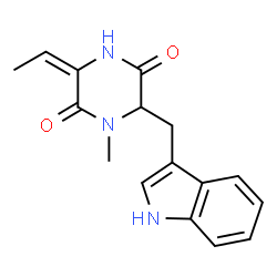 ChemSpider 2D Image | 2,5-Piperazinedione, 3-ethylidene-6-(1H-indol-3-ylmethyl)-1-methyl- | C16H17N3O2