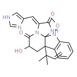 ChemSpider 2D Image | 1H,5H-Imidazo(1',2':1,2)pyrido(2,3-b)indole-2,5(3H)-dione, 7a-(1,1-dimethyl-2-propenyl)-6,7,7a,12-tetrahydro-6-hydroxy-3-(1H-imidazol-4-ylmethylene)-12-methoxy- | C23H25N5O4
