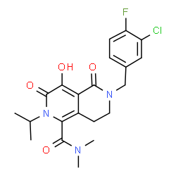 ChemSpider 2D Image | 6-(3-Chloro-4-fluorobenzyl)-4-hydroxy-2-isopropyl-N,N-dimethyl-3,5-dioxo-2,3,5,6,7,8-hexahydro-2,6-naphthyridine-1-carboxamide | C21H23ClFN3O4
