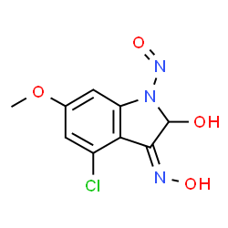 ChemSpider 2D Image | 4-Chloro-6-methoxy-2-hydroxy-1-nitrosoindolin-3-one oxime | C9H8ClN3O4