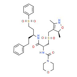 ChemSpider 2D Image | N-[(2R)-3-({[(5S)-3,5-Dimethyl-2,5-dihydro-1,2-oxazol-4-yl]methyl}sulfonyl)-1-oxo-1-{[(3S)-1-phenyl-5-(phenylsulfonyl)-3-pentanyl]amino}-2-propanyl]-4-morpholinecarboxamide | C31H42N4O8S2