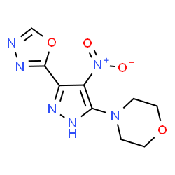ChemSpider 2D Image | 4-[4-Nitro-3-(1,3,4-oxadiazol-2-yl)-1H-pyrazol-5-yl]morpholine | C9H10N6O4